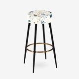 Blue And White Ferns Minimalism Boho Pattern II - Upholstered Floral Bar Stool