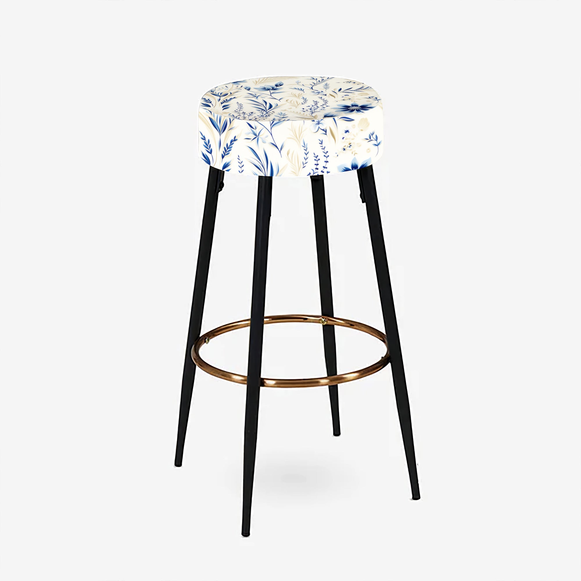Coastal Neutrals Flowers Pattern - Upholstered Boho Bar Stool