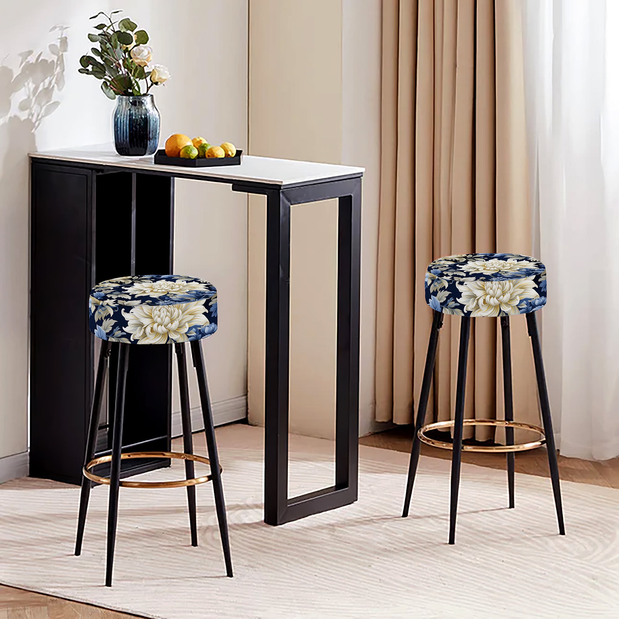 Astral Blue White Damask Radiance IV - Upholstered Damask Bar Stool