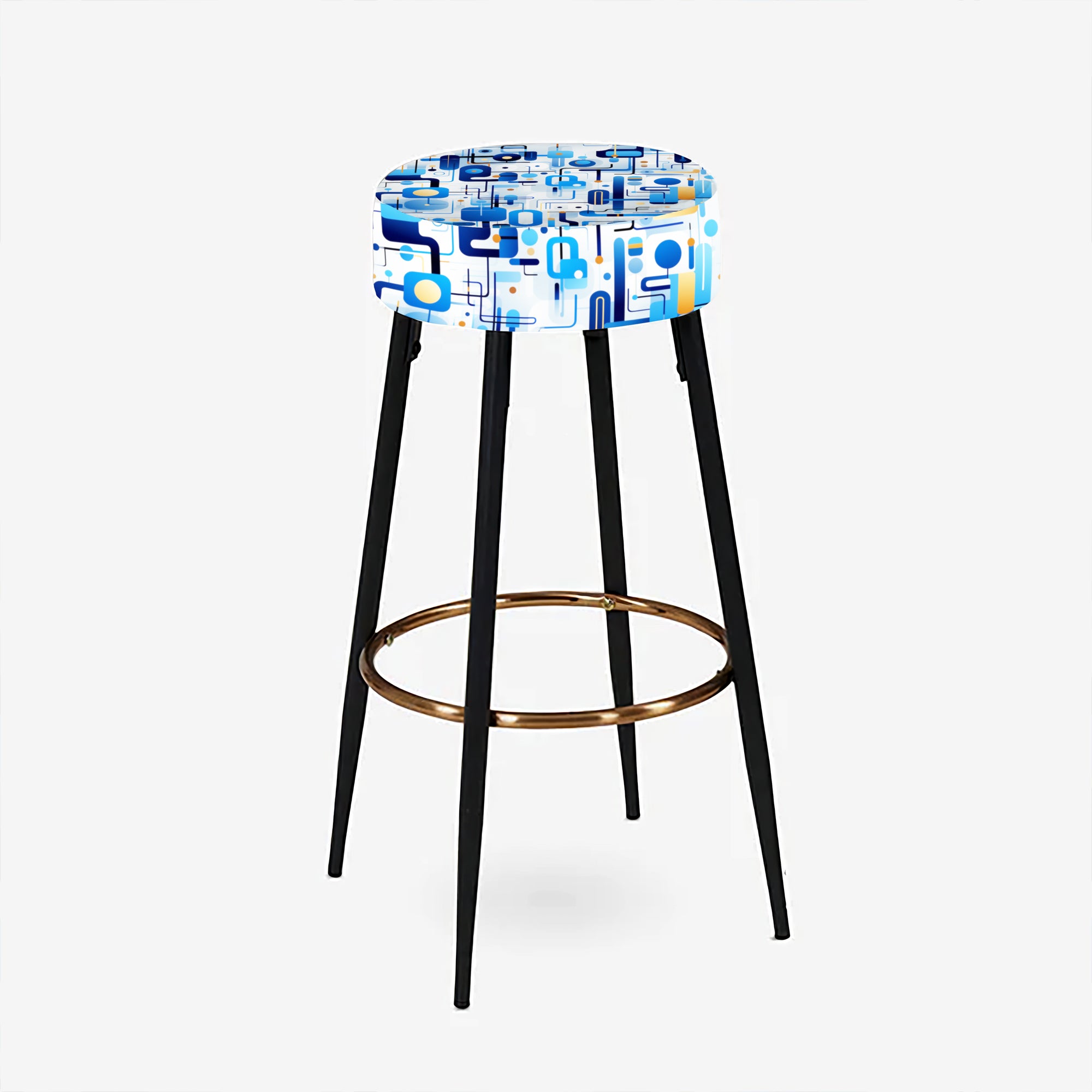 Cobalt Blue And White Grid Geometric - Upholstered Geometric Bar Stool