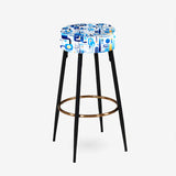 Cobalt Blue And White Grid Geometric - Upholstered Geometric Bar Stool