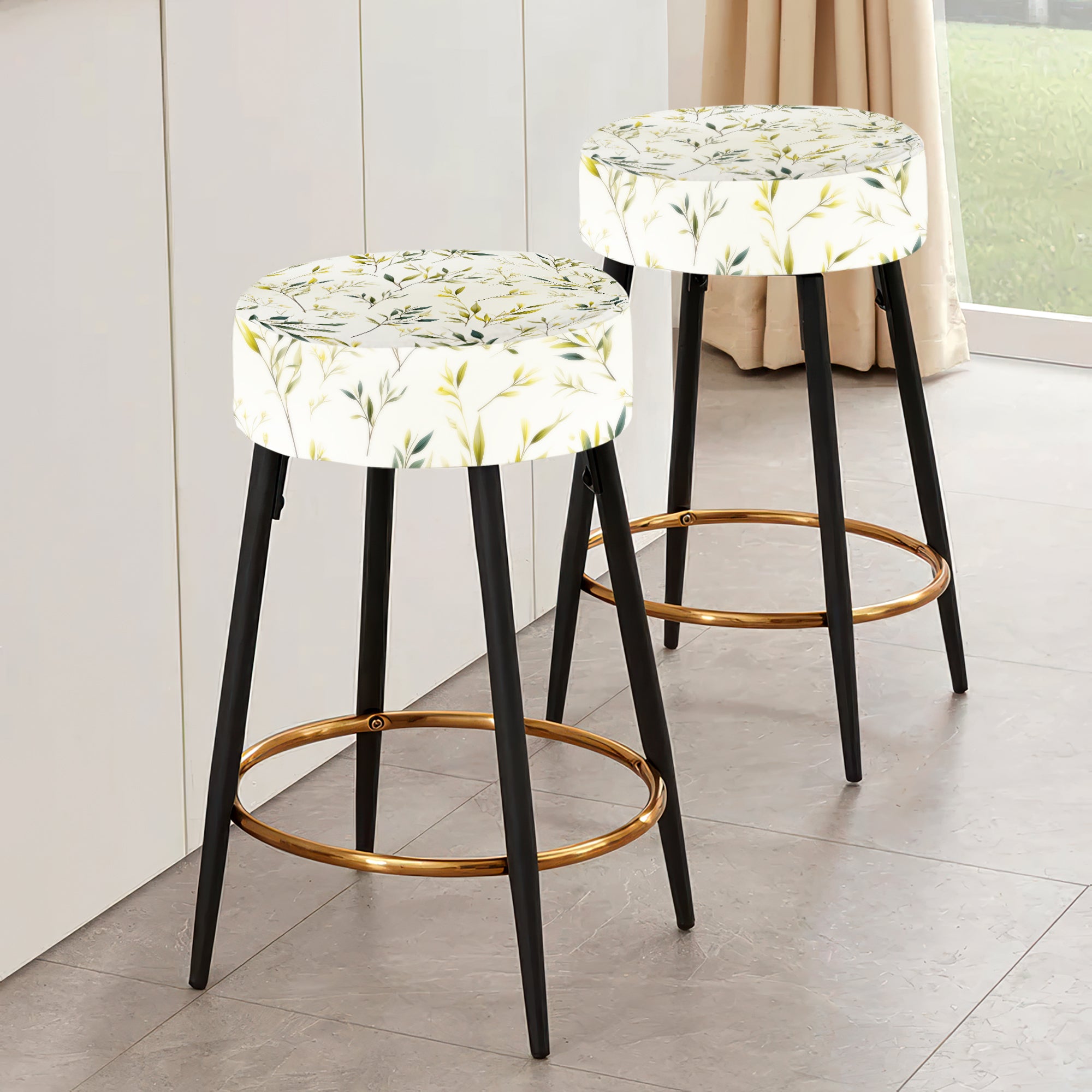 Zen Leaves - Upholstered Plants Bar Stool - Bohemian Bar Stool