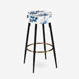 Cobalt Blue Cameo Trellis Victorian Pattern I - Upholstered Floral Bar Stool