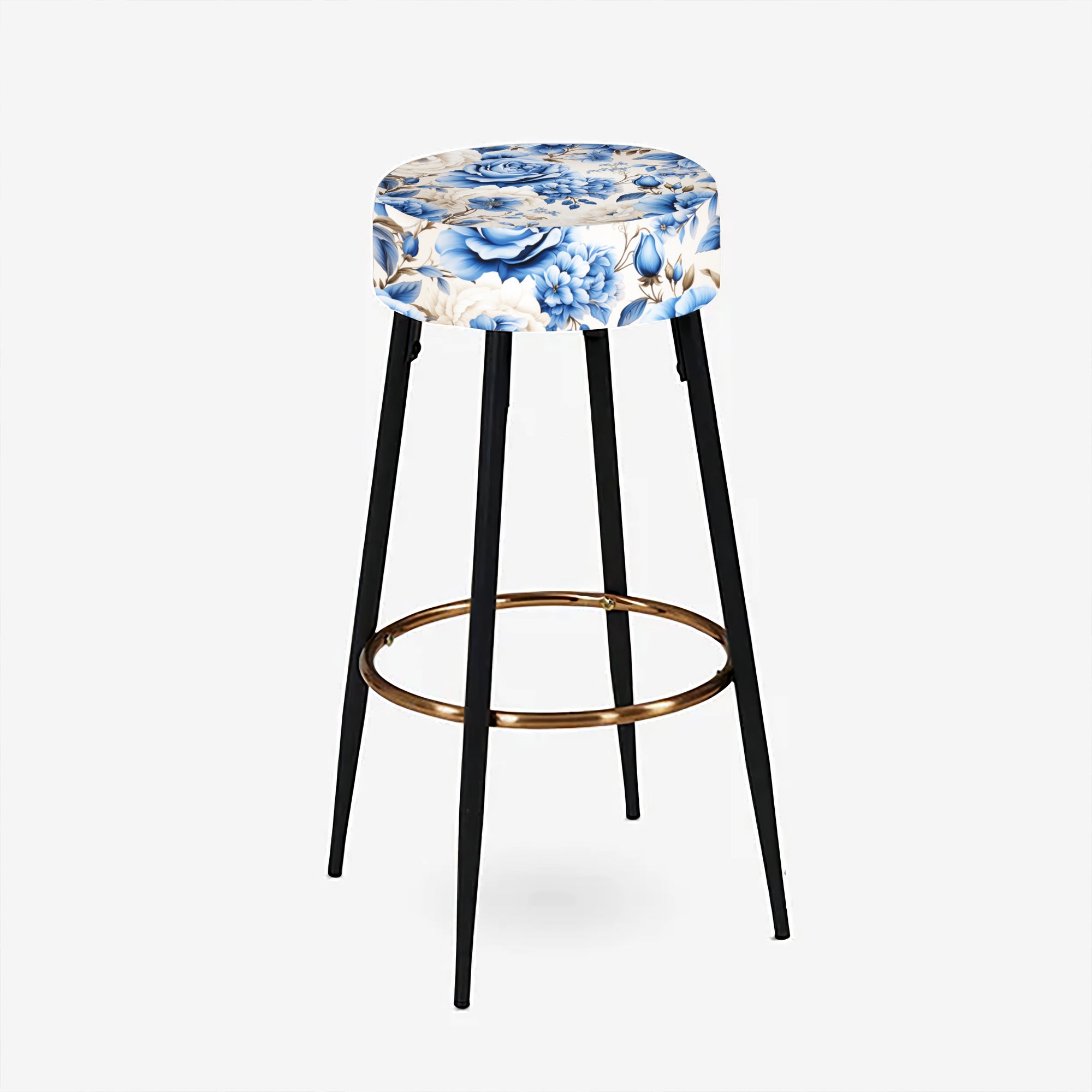 Blue Neo Victorian Roses Victorian Pattern II - Upholstered Floral Bar Stool