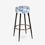 Blue Neo Victorian Roses Victorian Pattern II - Upholstered Floral Bar Stool