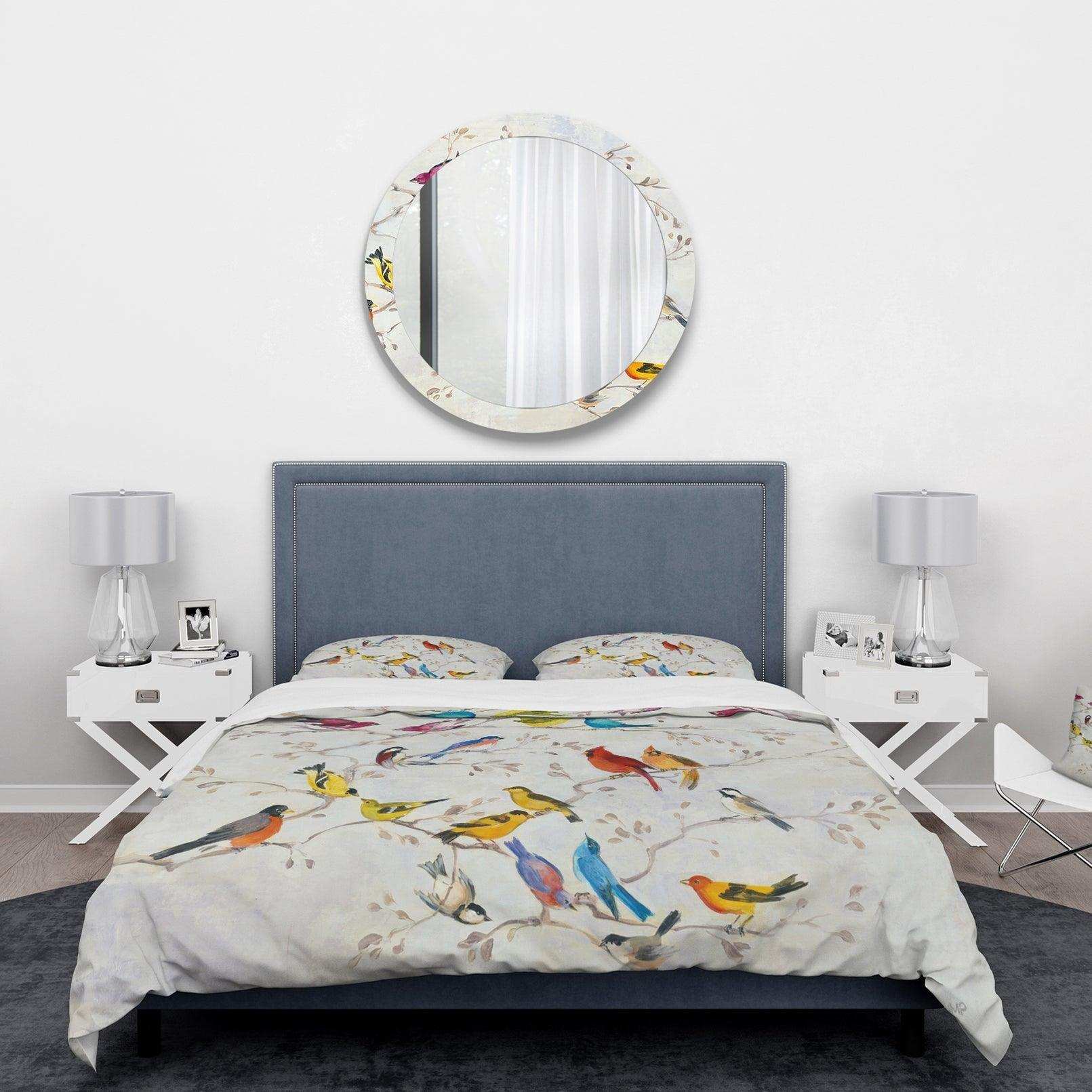 Multi-Color Bird on Tree - Traditional Duvet Cover Set