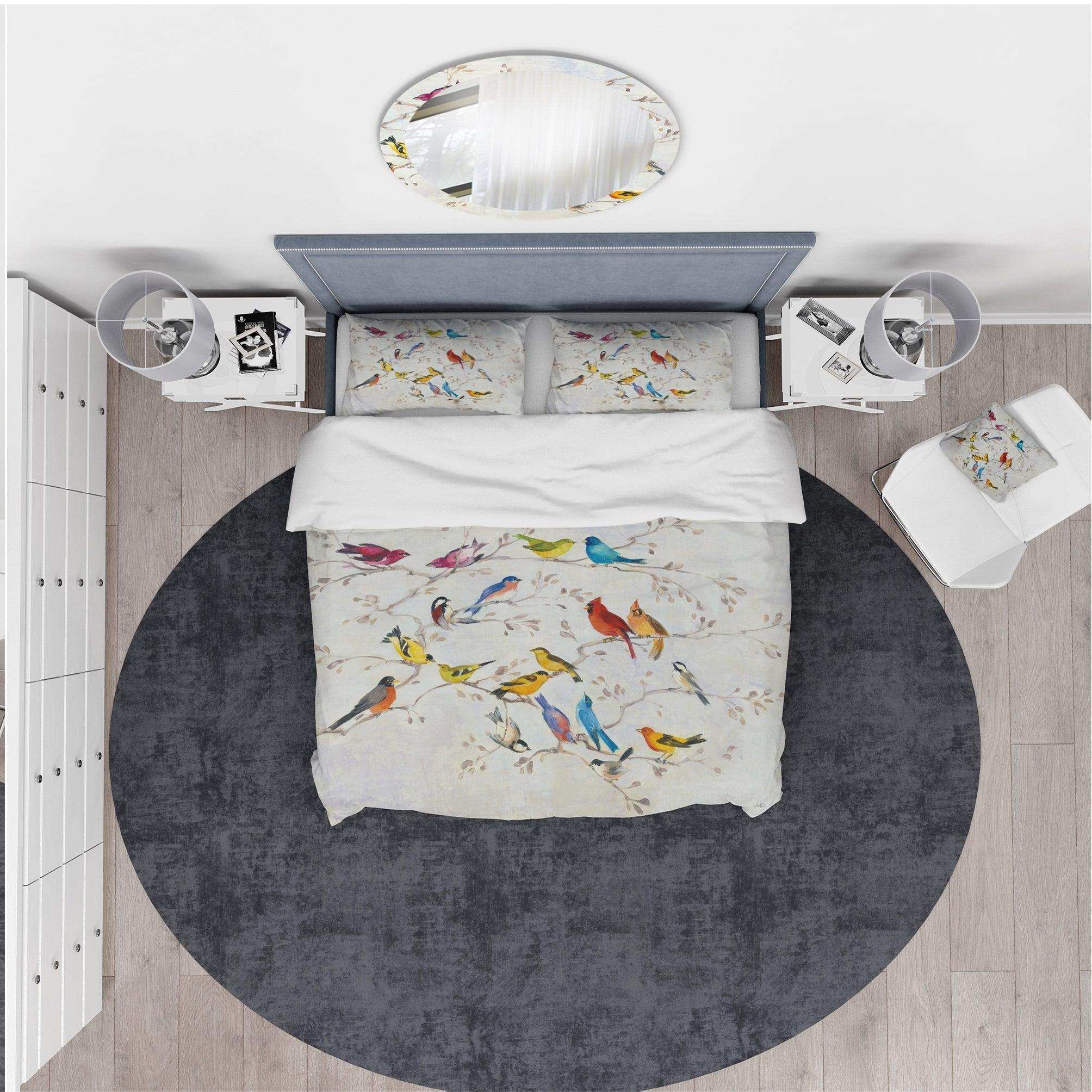 Multi-Color Bird on Tree - Traditional Duvet Cover Set