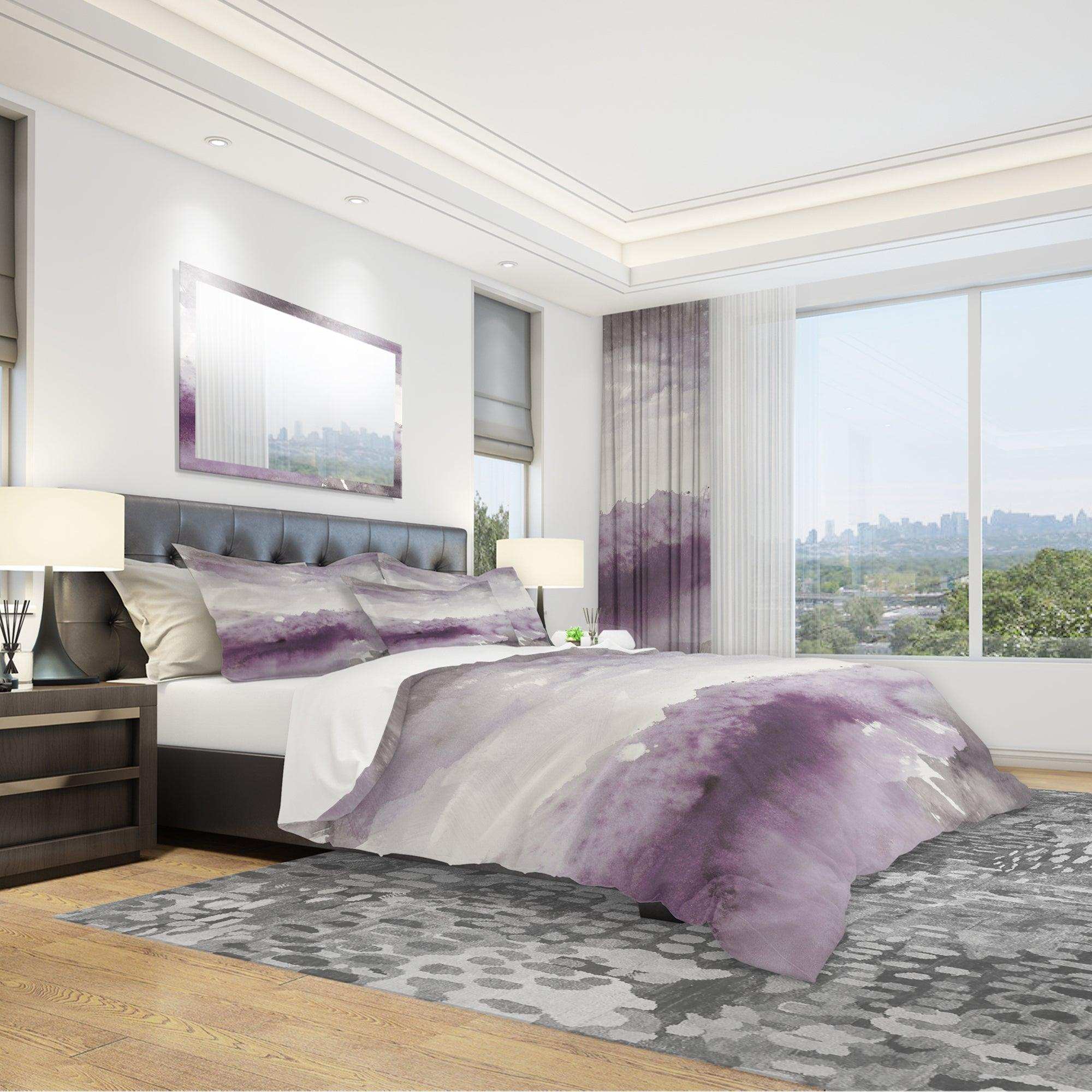 Midnight at the Lake II Amethyst and Grey - Geometric Duvet Cover Set