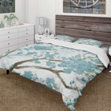 Teal Cherry Blossoms I - Farmhouse Duvet Cover Set