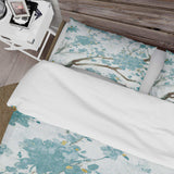 Teal Cherry Blossoms I - Farmhouse Duvet Cover Set