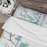 Teal Cherry Blossoms II - Farmhouse Duvet Cover Set