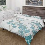 Teal Cherry Blossoms II - Farmhouse Duvet Cover Set