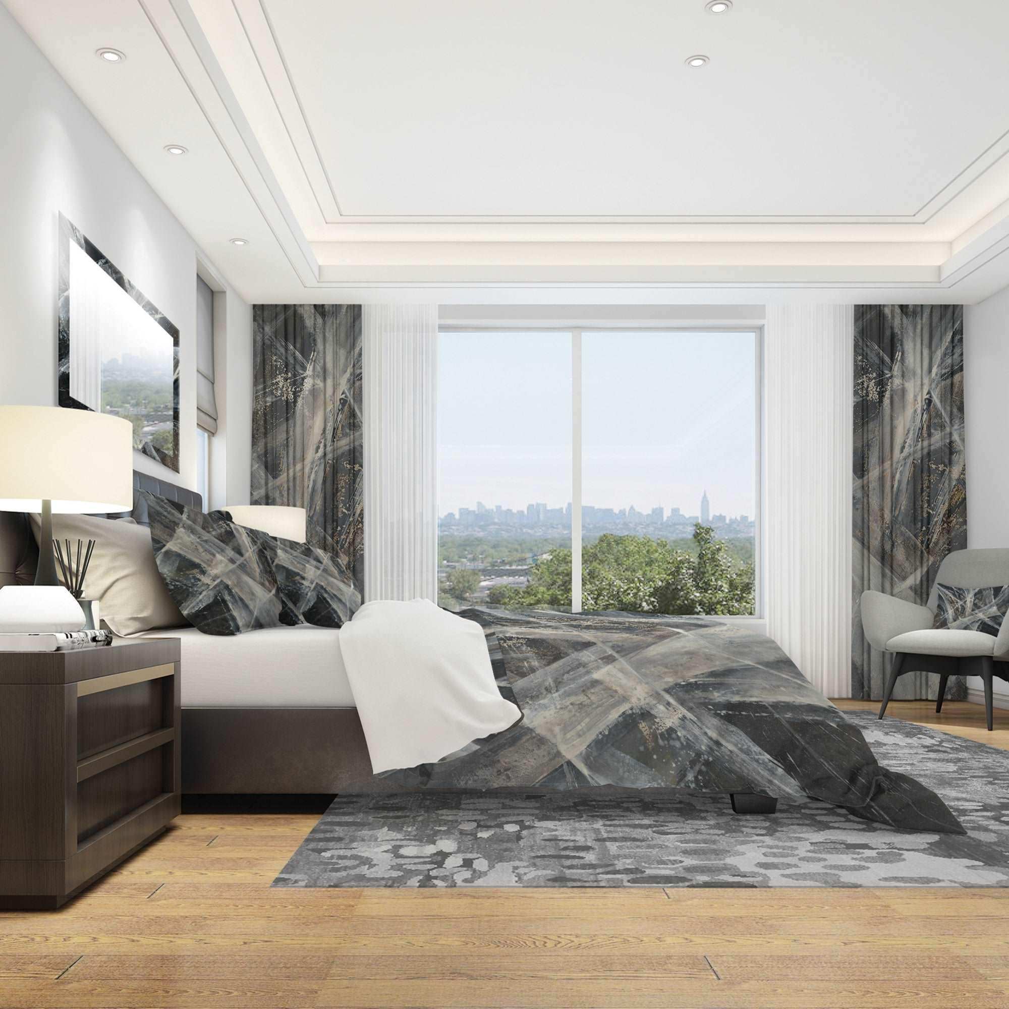 Abstract Glacial Black and White Painting - Geometric Duvet Cover Set