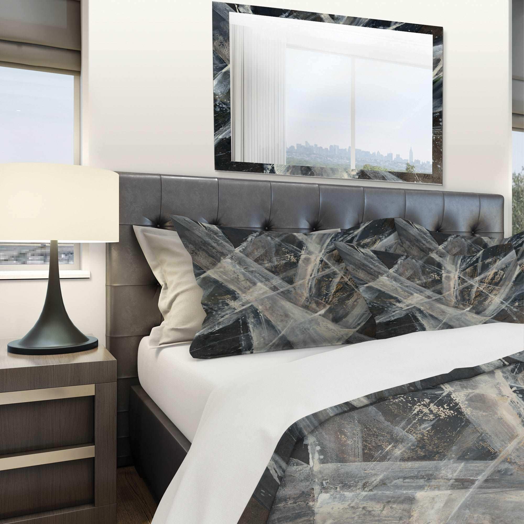 Abstract Glacial Black and White Painting - Geometric Duvet Cover Set