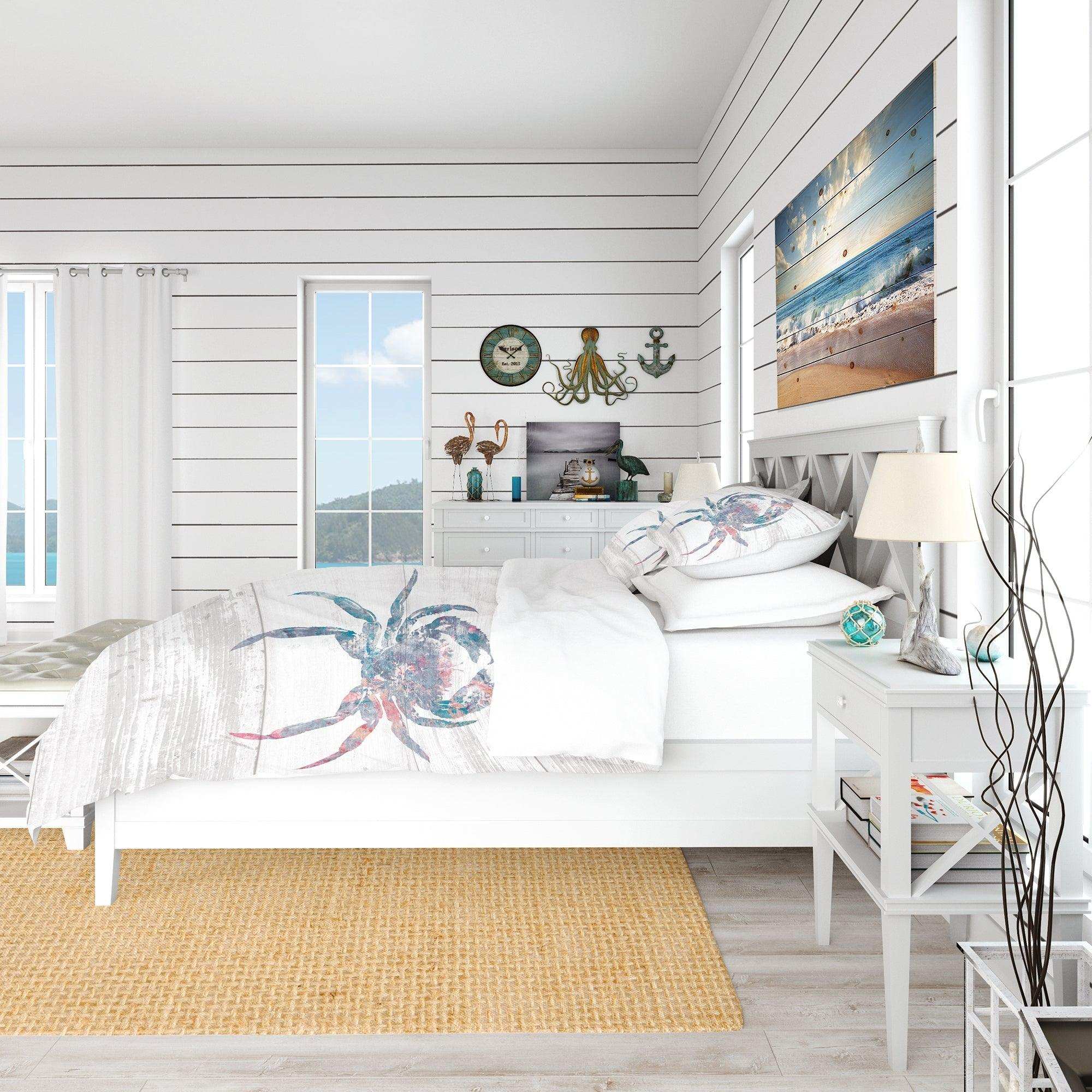 Pink Crab Ocean Life - Coastal Duvet Cover Set