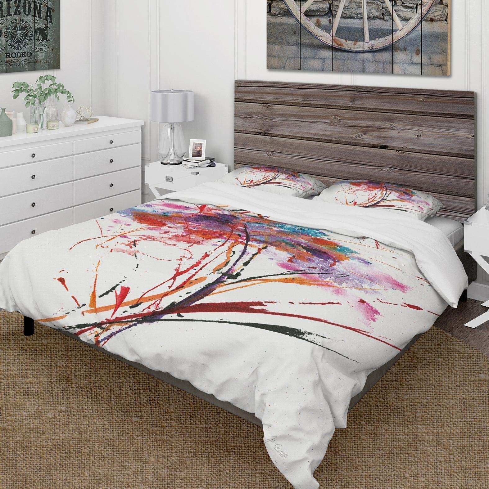 Abstract Red Flowers - Cottage Duvet Cover Set