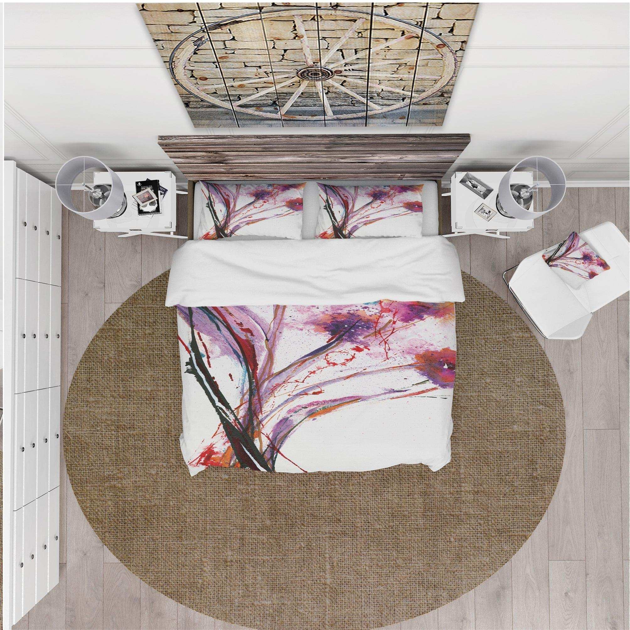 Abstract Purple Handpainted Flowers - Cottage Duvet Cover Set