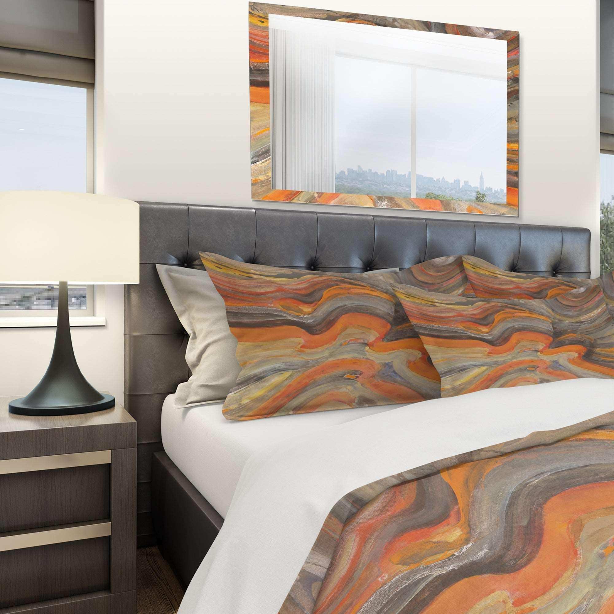 Abstract Gilded Orange Waves - Geometric Duvet Cover Set