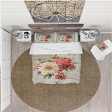 Red Painted Flowers on Vintage Postcard I - Cottage Duvet Cover Set