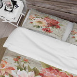Red Painted Flowers on Vintage Postcard I - Cottage Duvet Cover Set