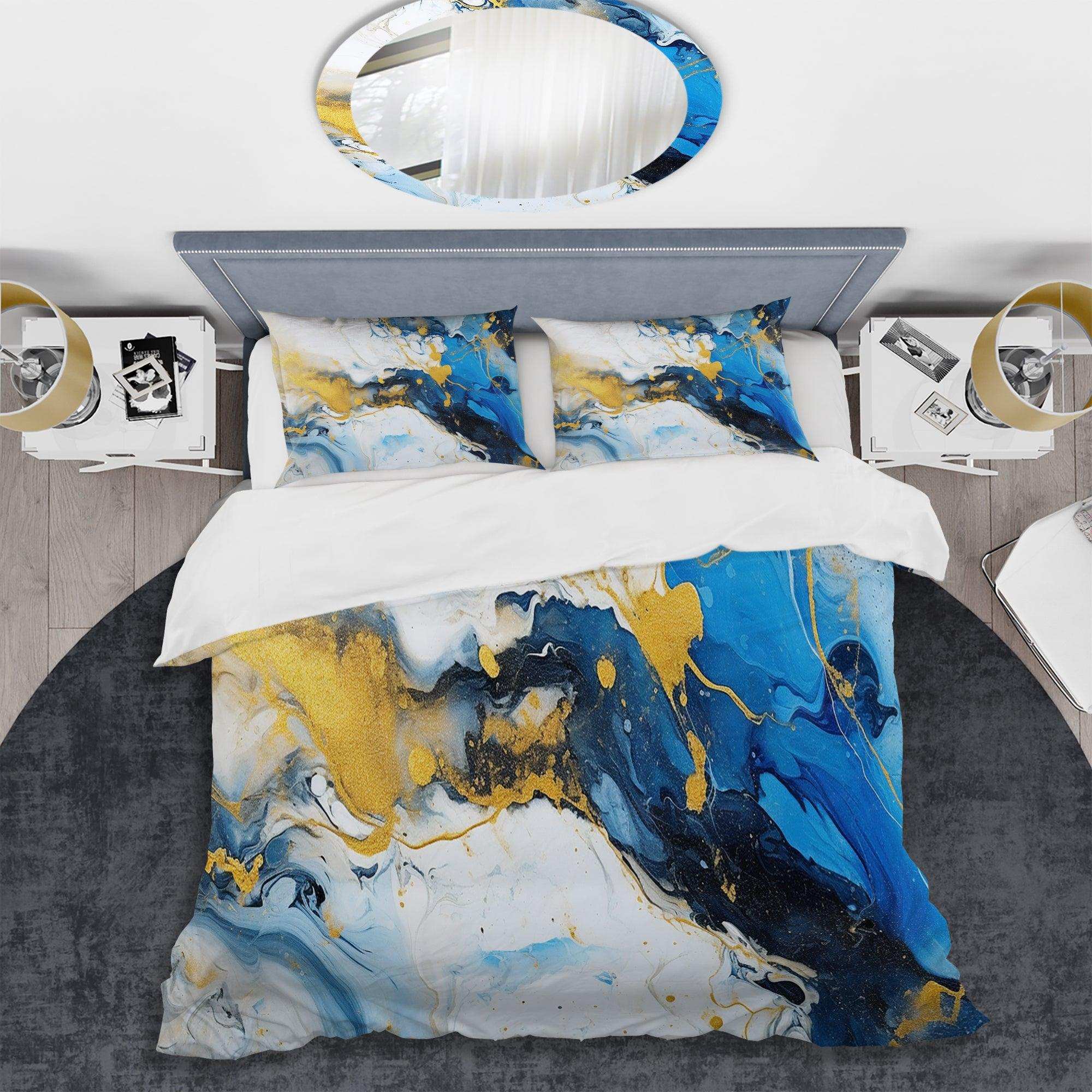 Blue and Gold Luxury Abstract Fluid Art IV - Duvet Cover Set
