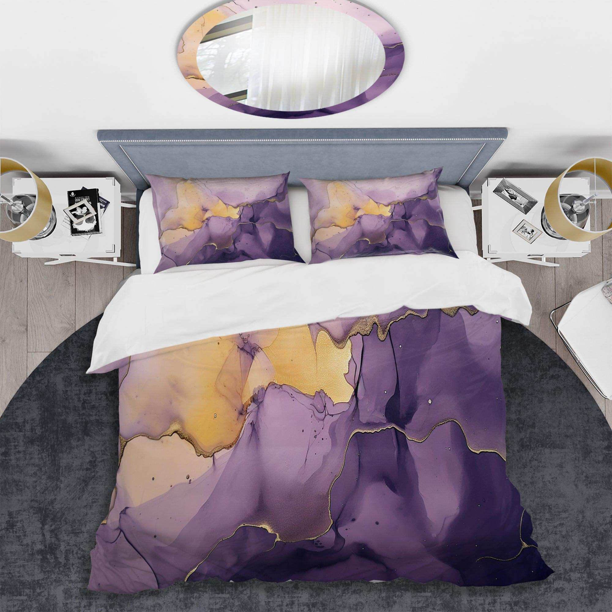 Purple and Gold Marble Ink Clouds I - Duvet Cover Set