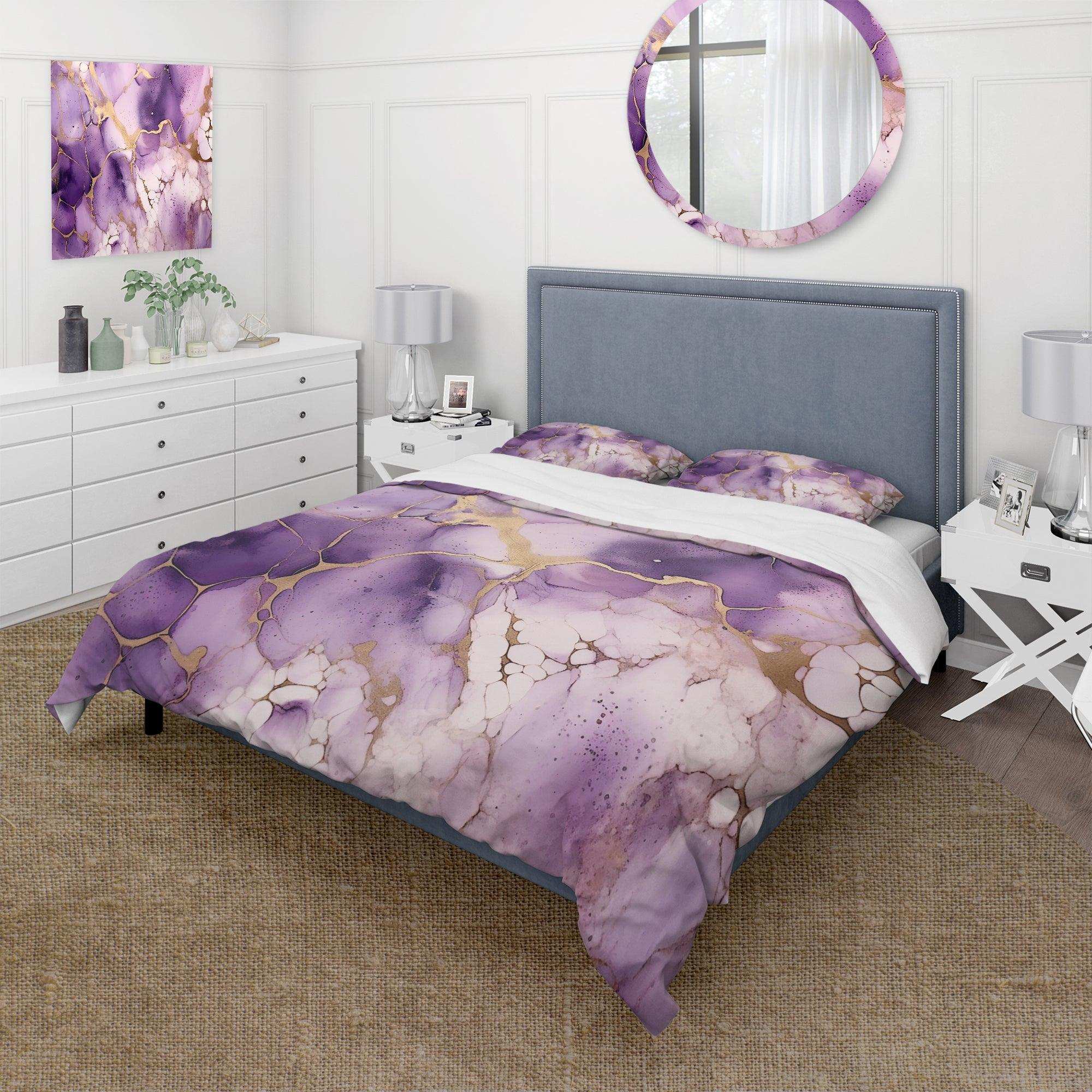 Purple and Gold Marble Ink Clouds VII - Duvet Cover Set