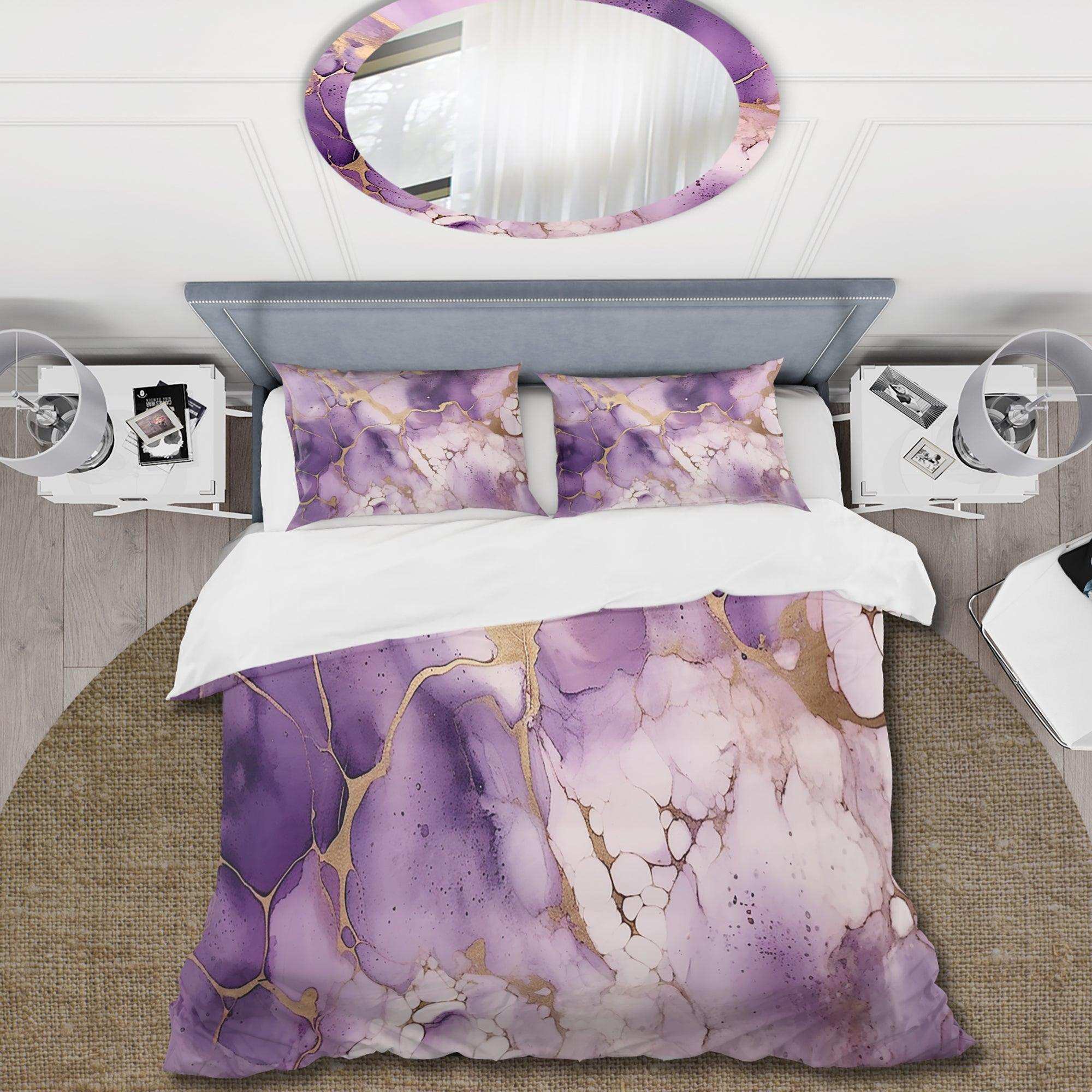 Purple and Gold Marble Ink Clouds VII - Duvet Cover Set