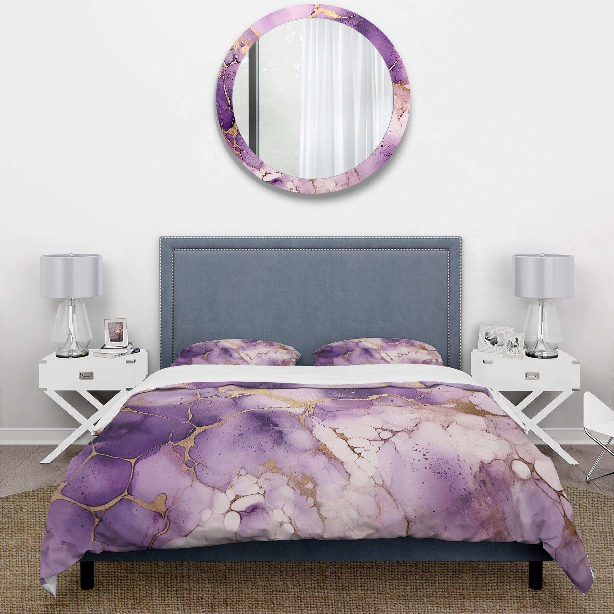 Purple and Gold Marble Ink Clouds VII - Duvet Cover Set