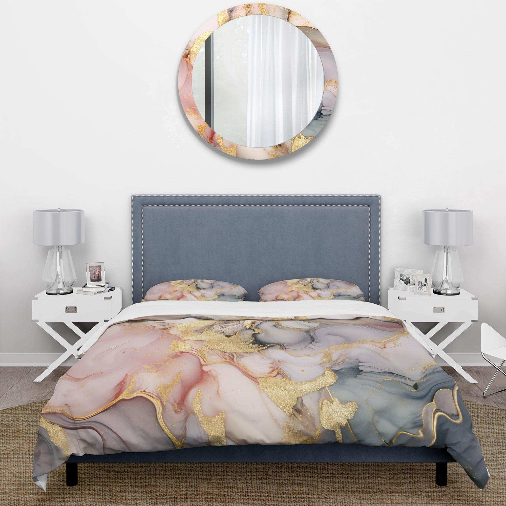 Grey and Pink Tender Liquid Ink Art I - Duvet Cover Set