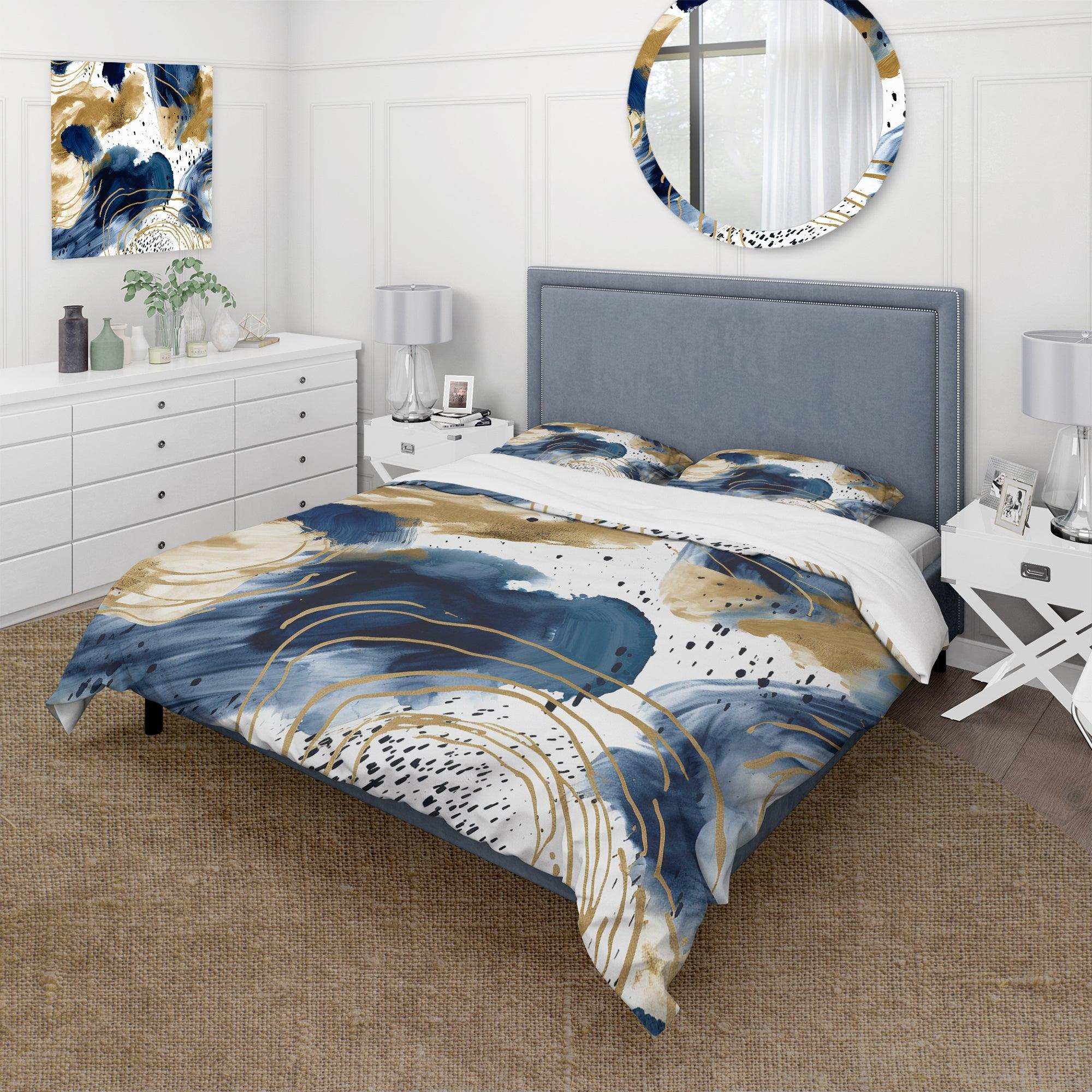 Abstract Pattern With Blue & Golden Textures II - Duvet Cover Set