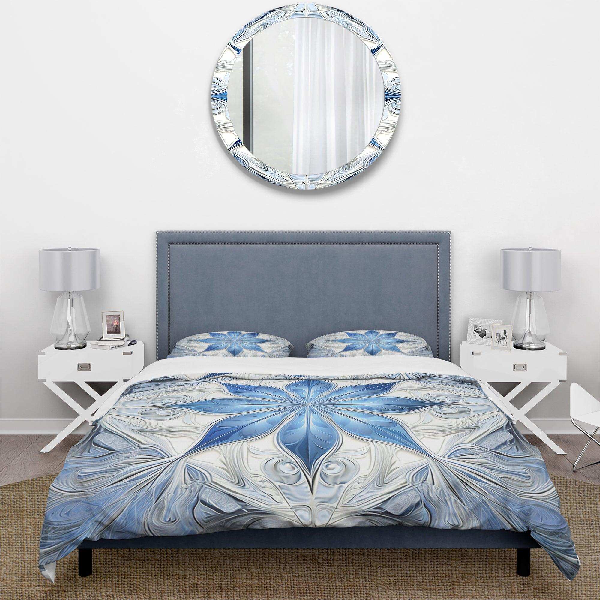 Turquoise and White Fractal Flowers I - Duvet Cover Set