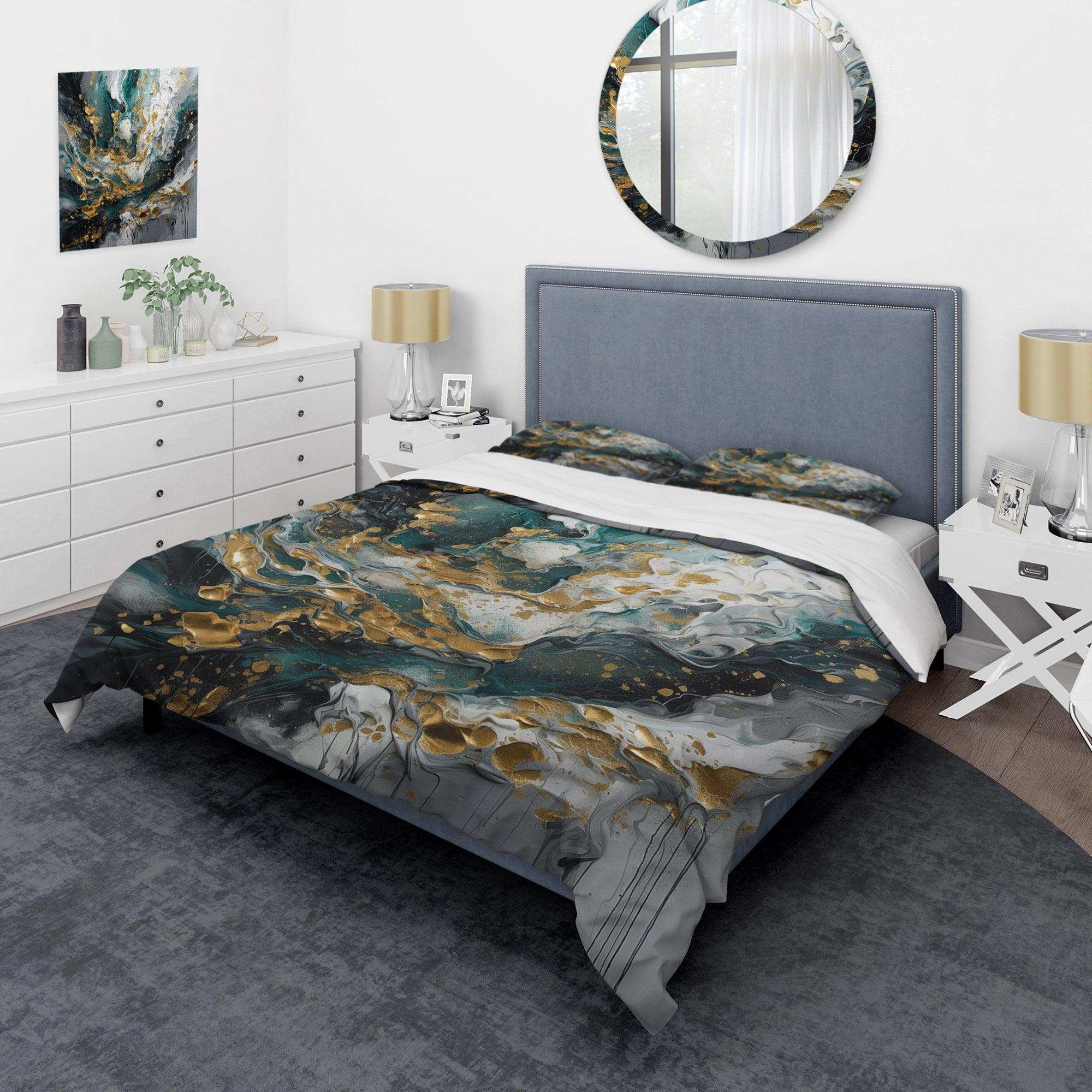 Gold Teal Ink On Stone - Duvet Cover Set