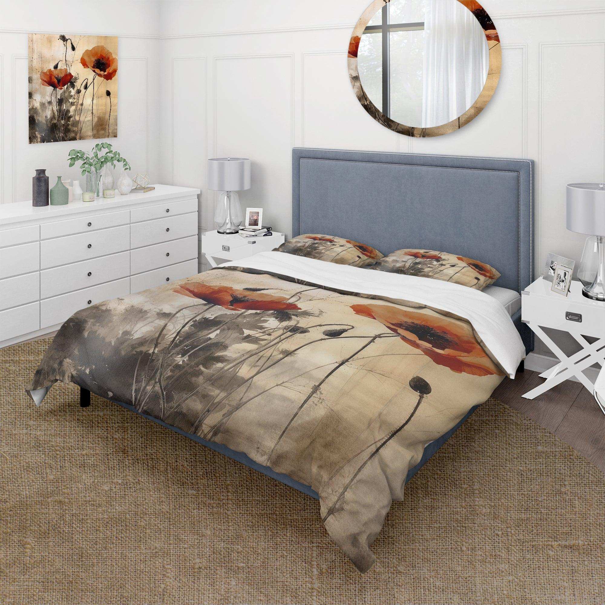 Vintage Beige Poppies II - Duvet Cover Set