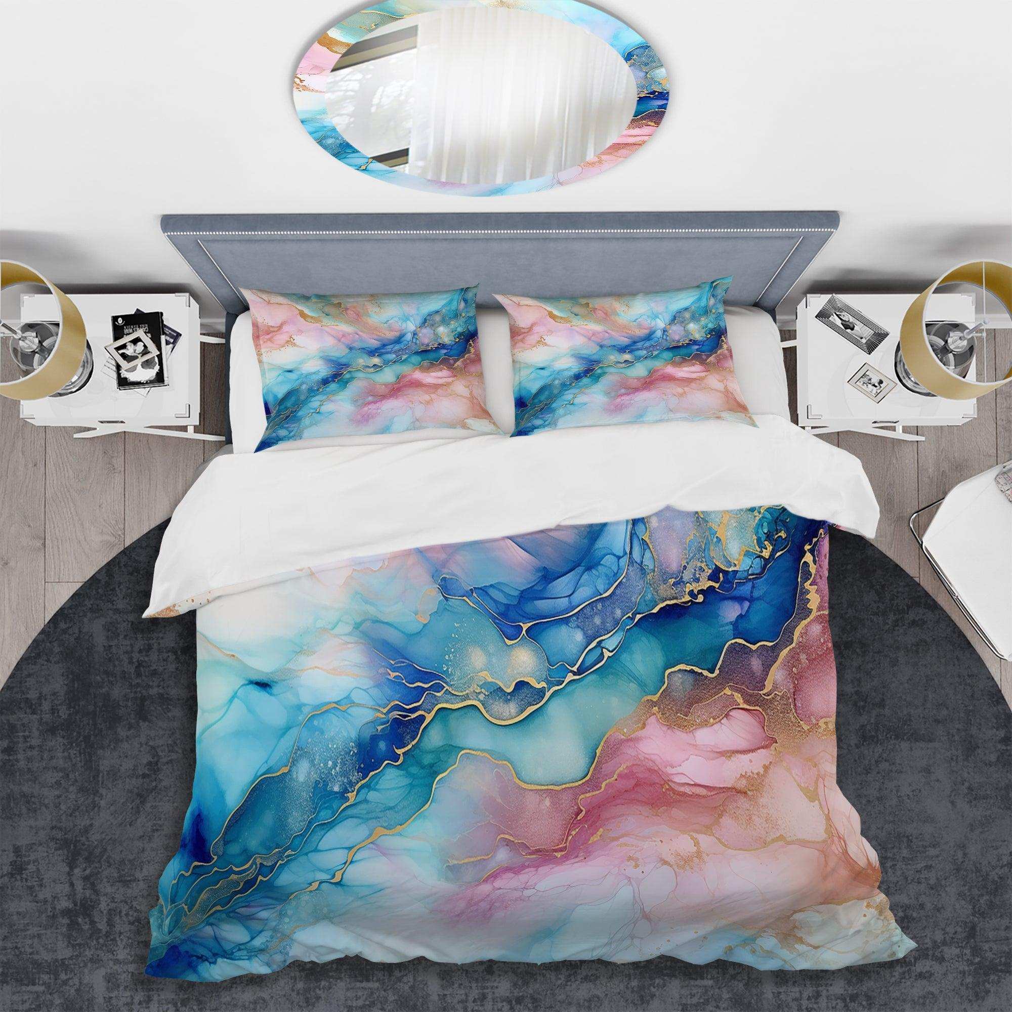 Pink And Blue Glacier Sunrise I - Duvet Cover Set