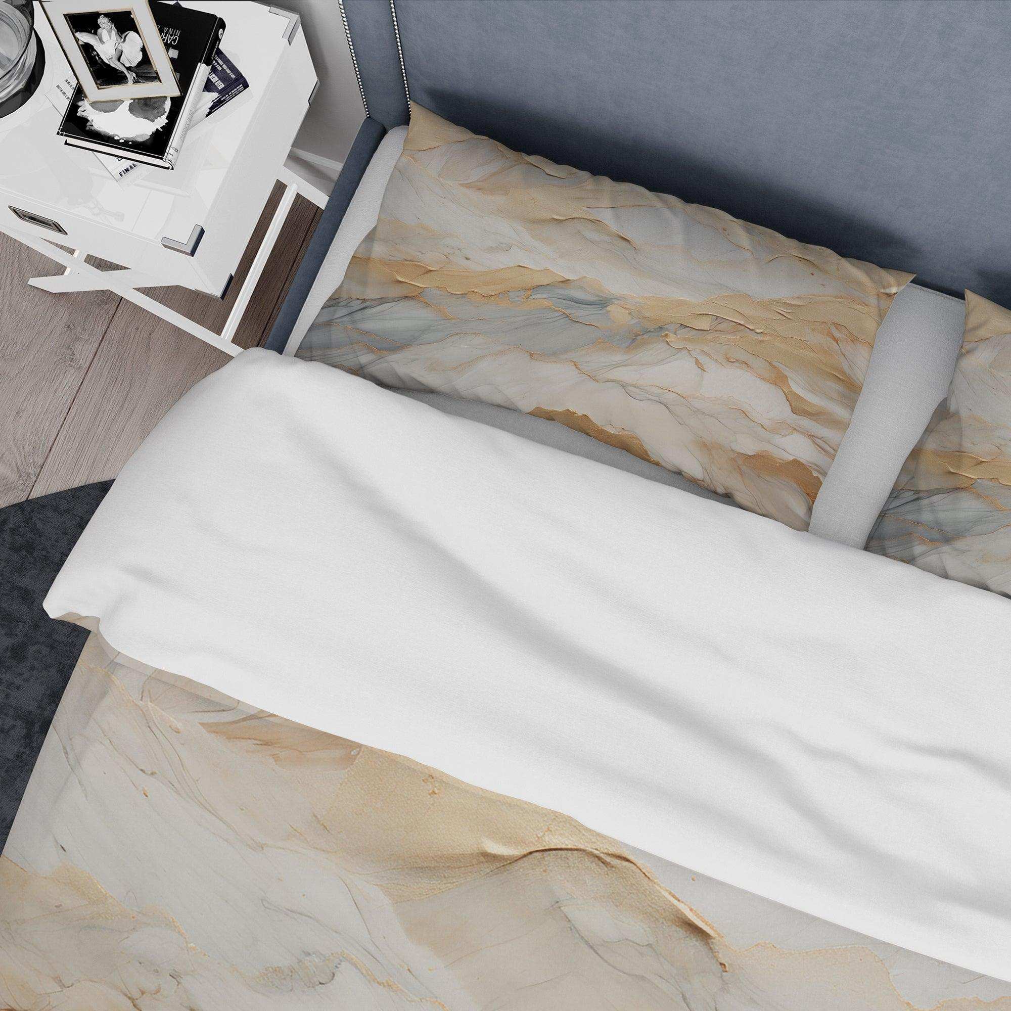 Beige And Gold Glacier Stone Art III - Duvet Cover Set