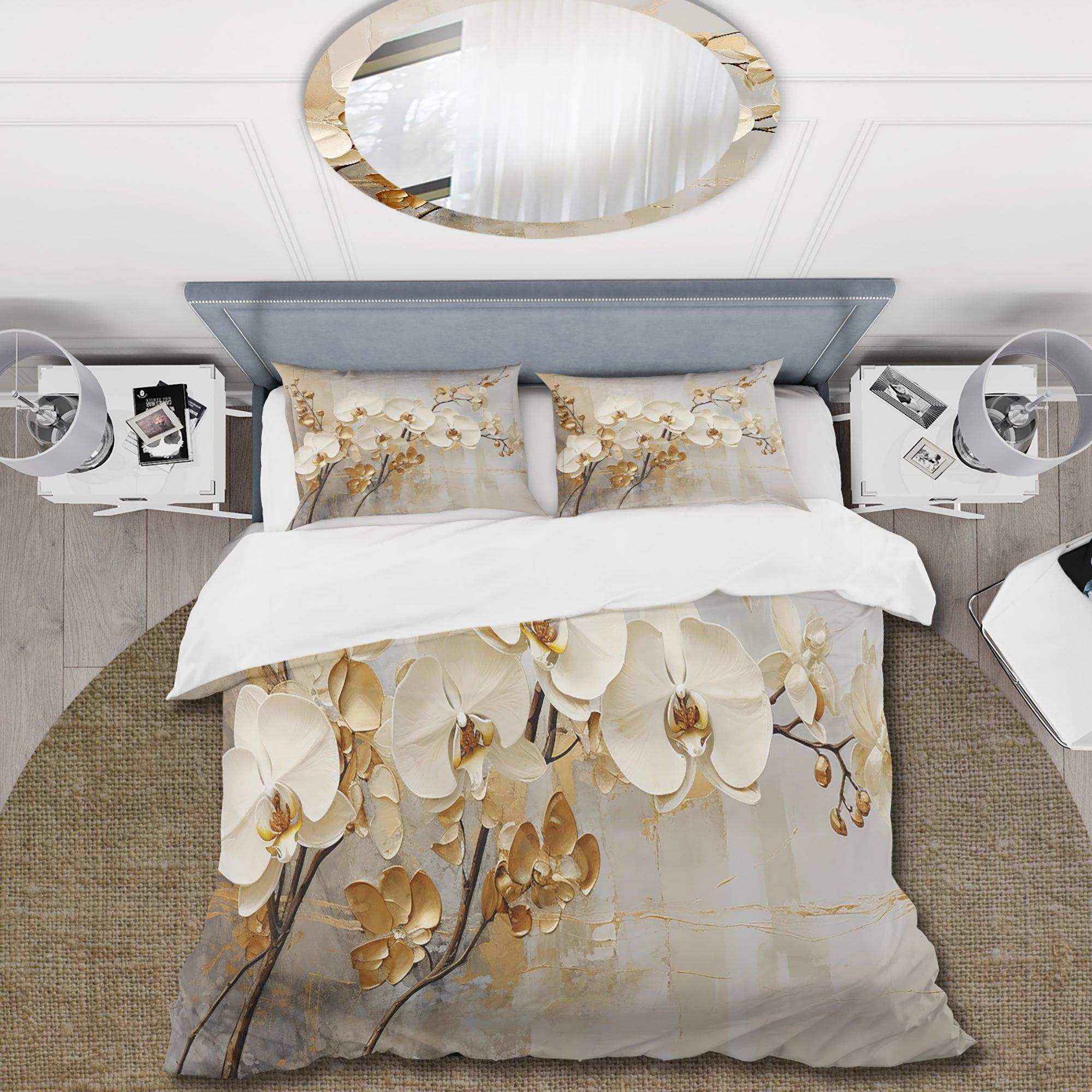 Minimalism Beige And Gold Orchids - Duvet Cover Set