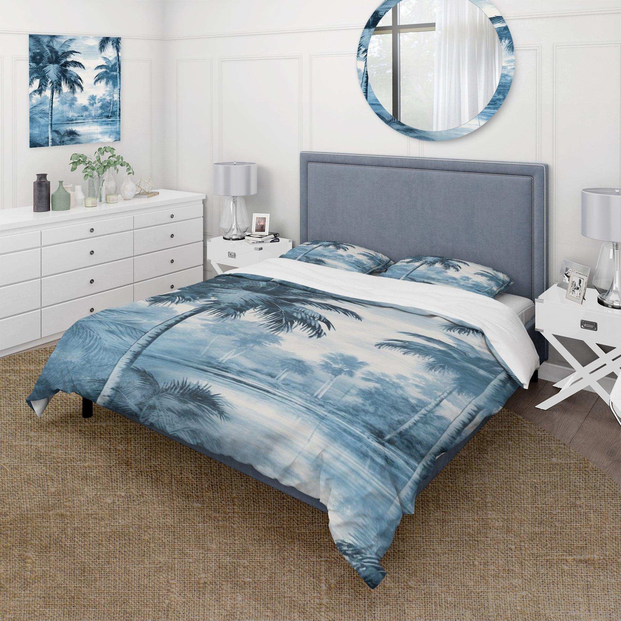 Vintage Blue Palm Trees Shadows I - Duvet Cover Set