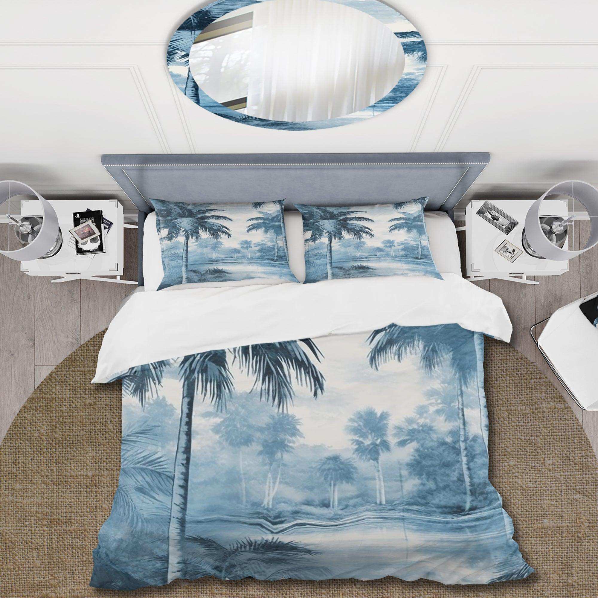 Vintage Blue Palm Trees Shadows I - Duvet Cover Set