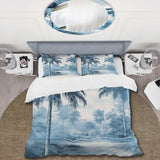 Vintage Blue Palm Trees Shadows I - Duvet Cover Set
