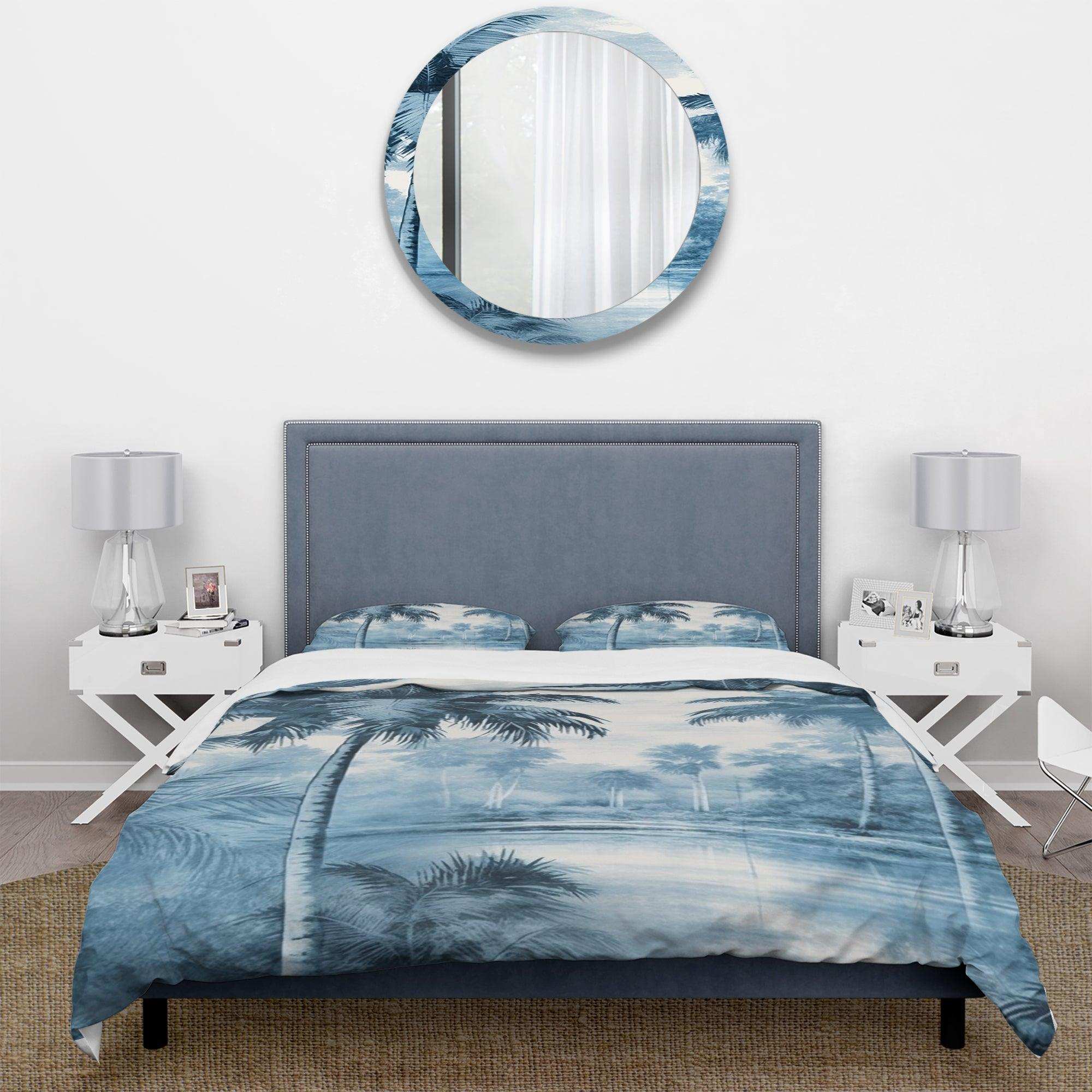 Vintage Blue Palm Trees Shadows I - Duvet Cover Set