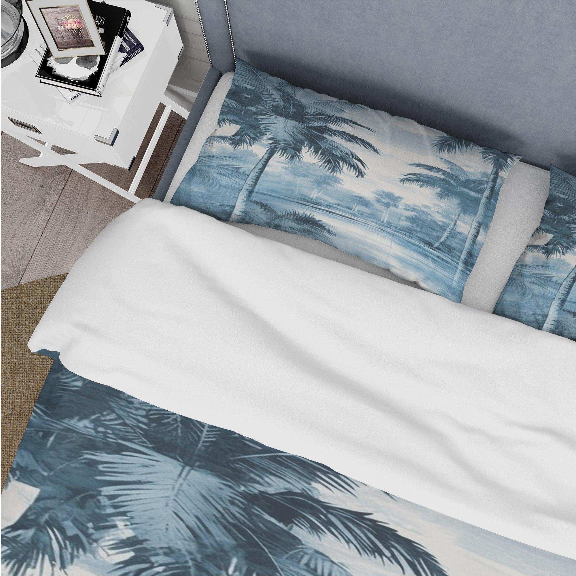 Vintage Blue Palm Trees Shadows I - Duvet Cover Set