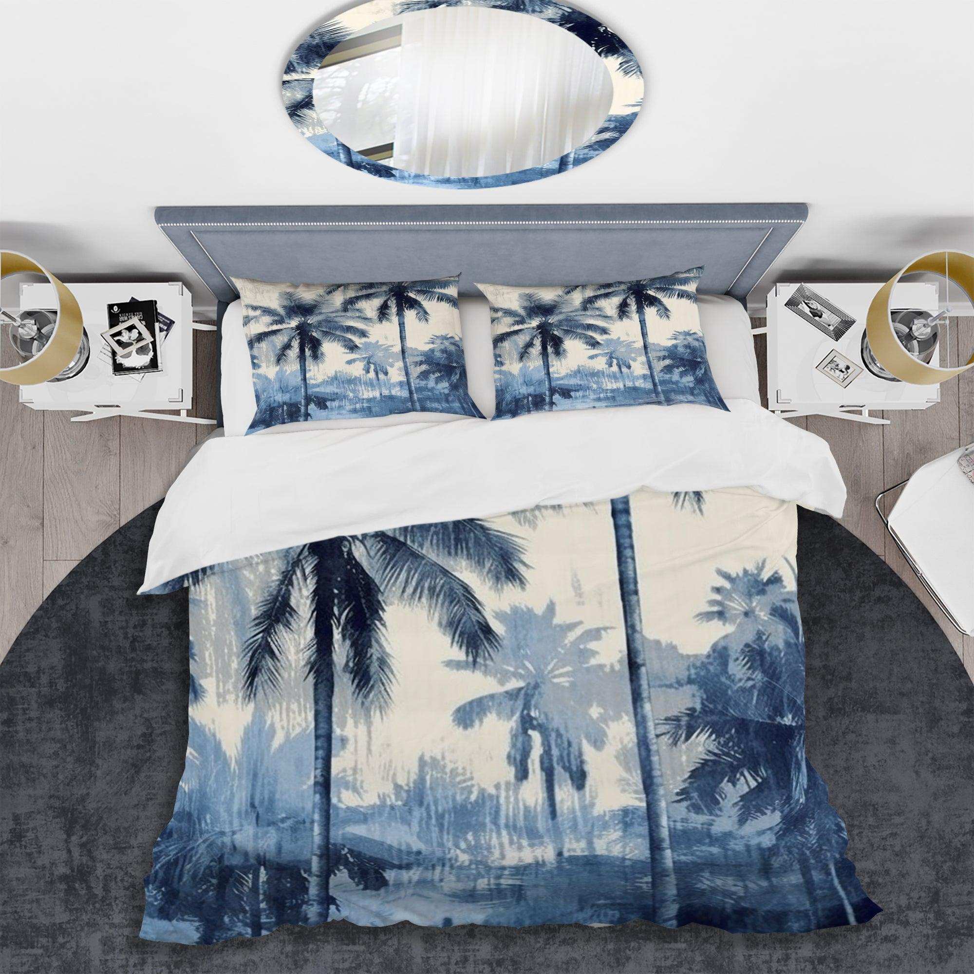 Vintage Blue Palm Trees Shadows II - Duvet Cover Set