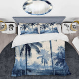 Vintage Blue Palm Trees Shadows II - Duvet Cover Set