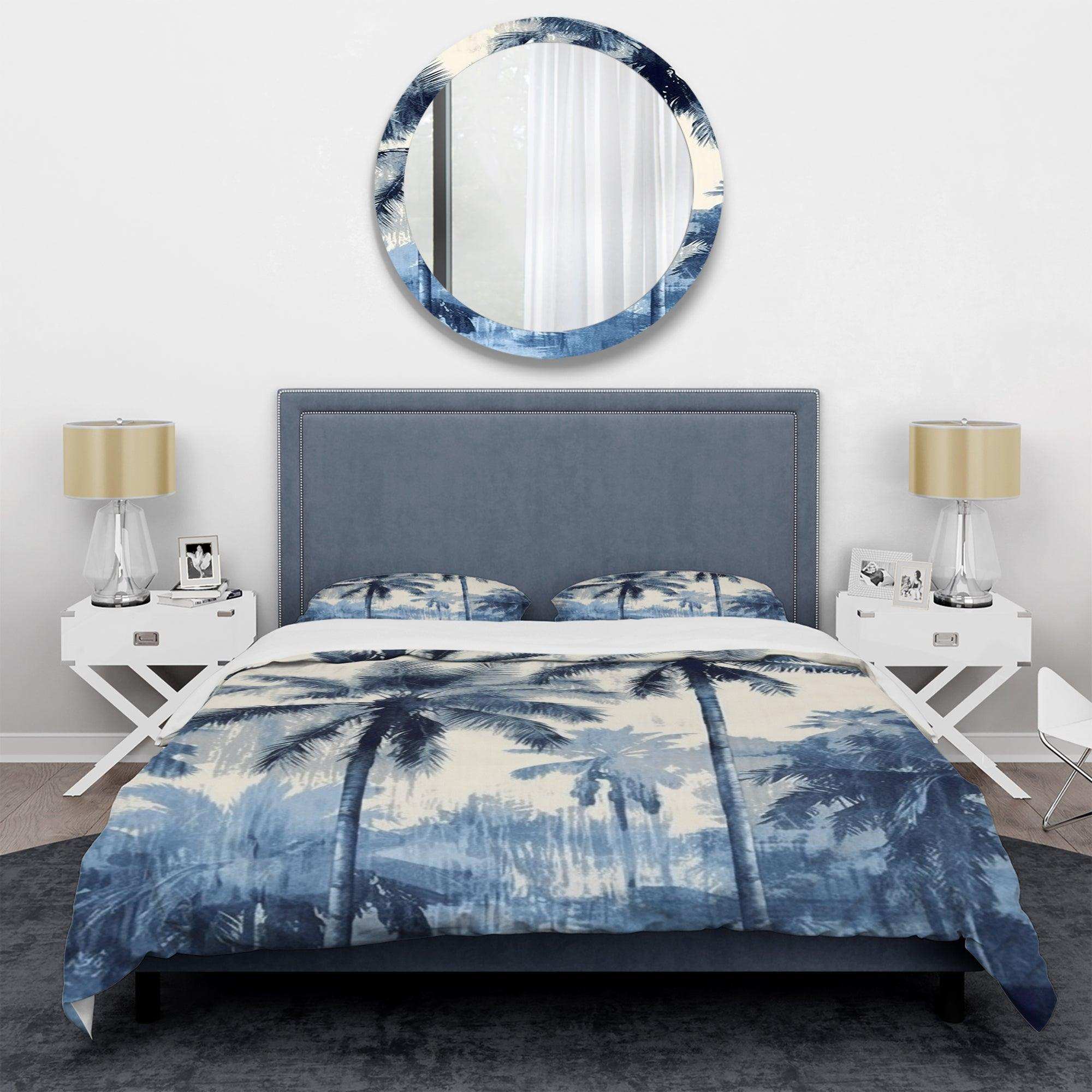 Vintage Blue Palm Trees Shadows II - Duvet Cover Set