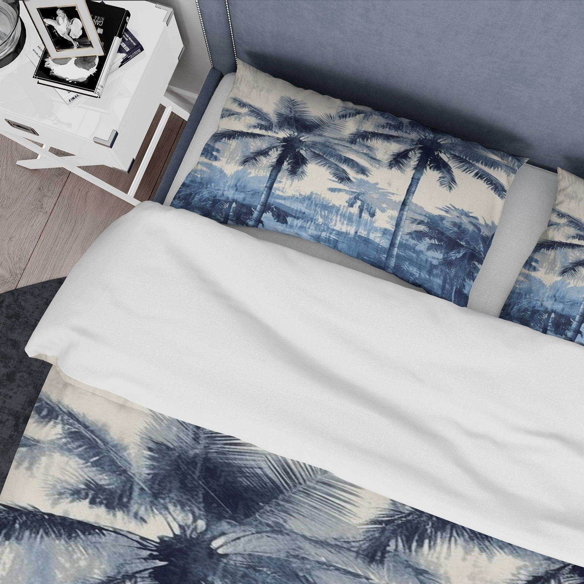 Vintage Blue Palm Trees Shadows II - Duvet Cover Set