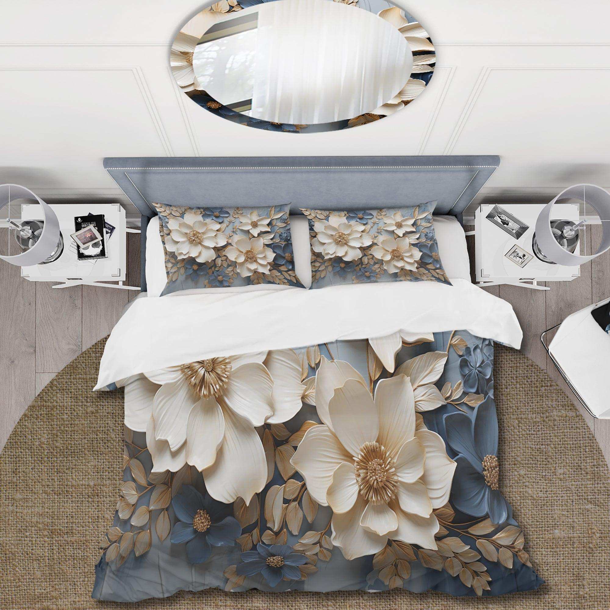 Beige And Blue Seasonal Flowers Composition - Duvet Cover Set