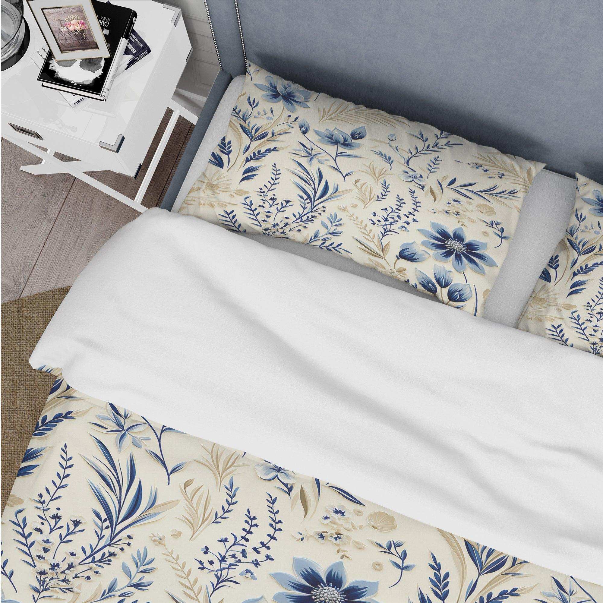 Coastal Neutrals Flowers Pattern - Duvet Cover Set