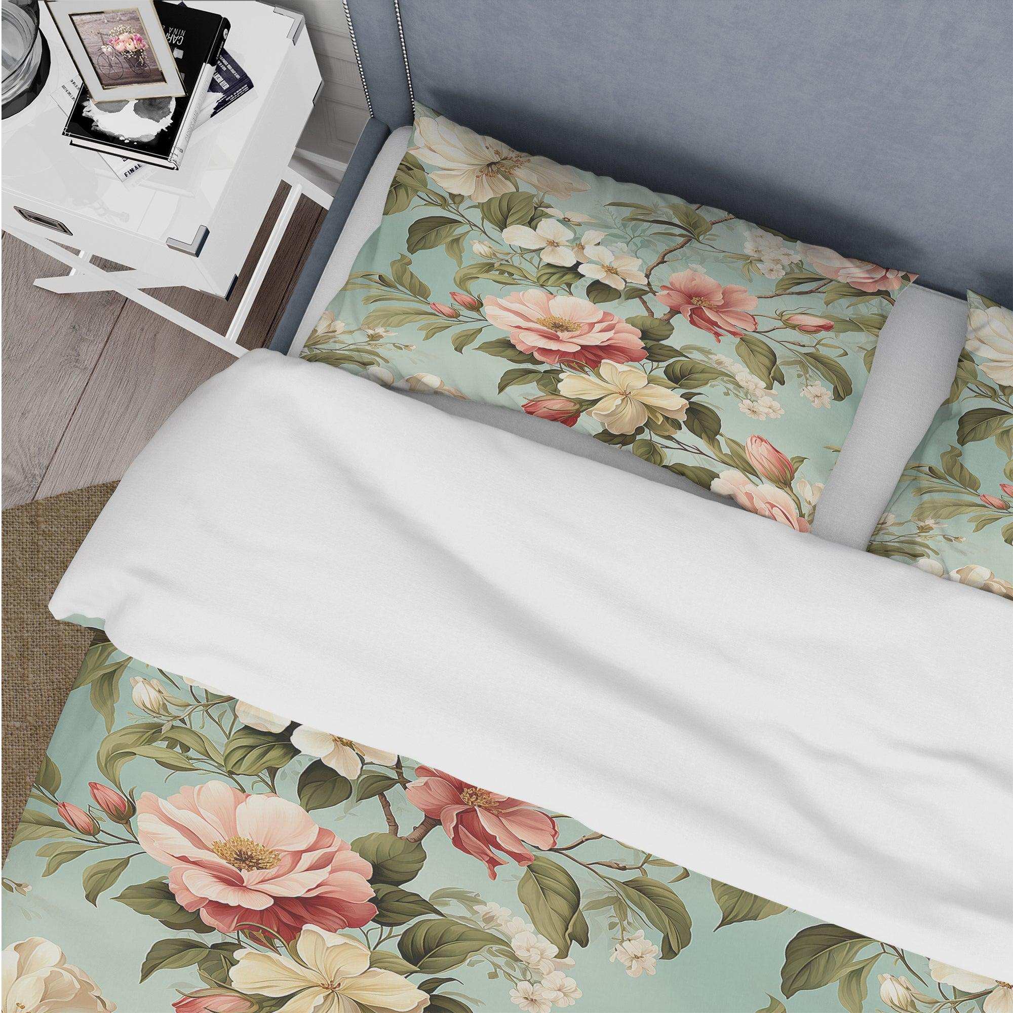 Antique Peonies Botanical Pattern - Duvet Cover Set
