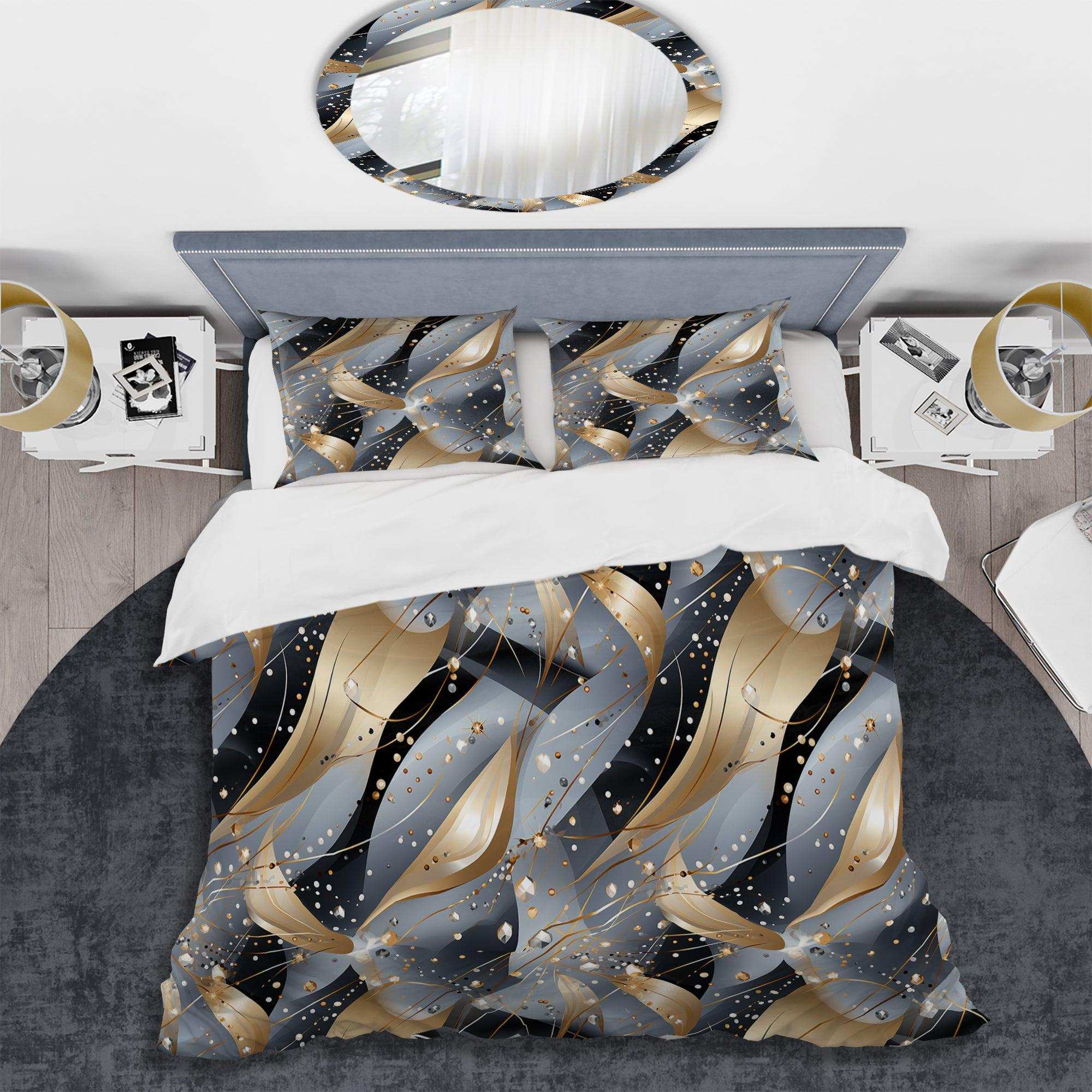Grey And Gold Diamond Glam Sequins - Duvet Cover Set